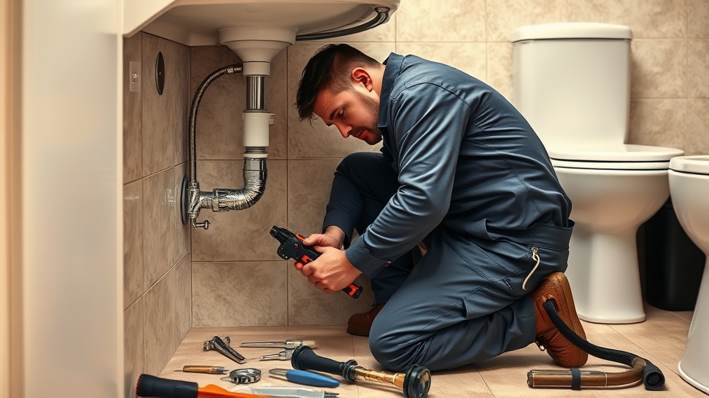 Professional plumber fixing pipe 9d6165f